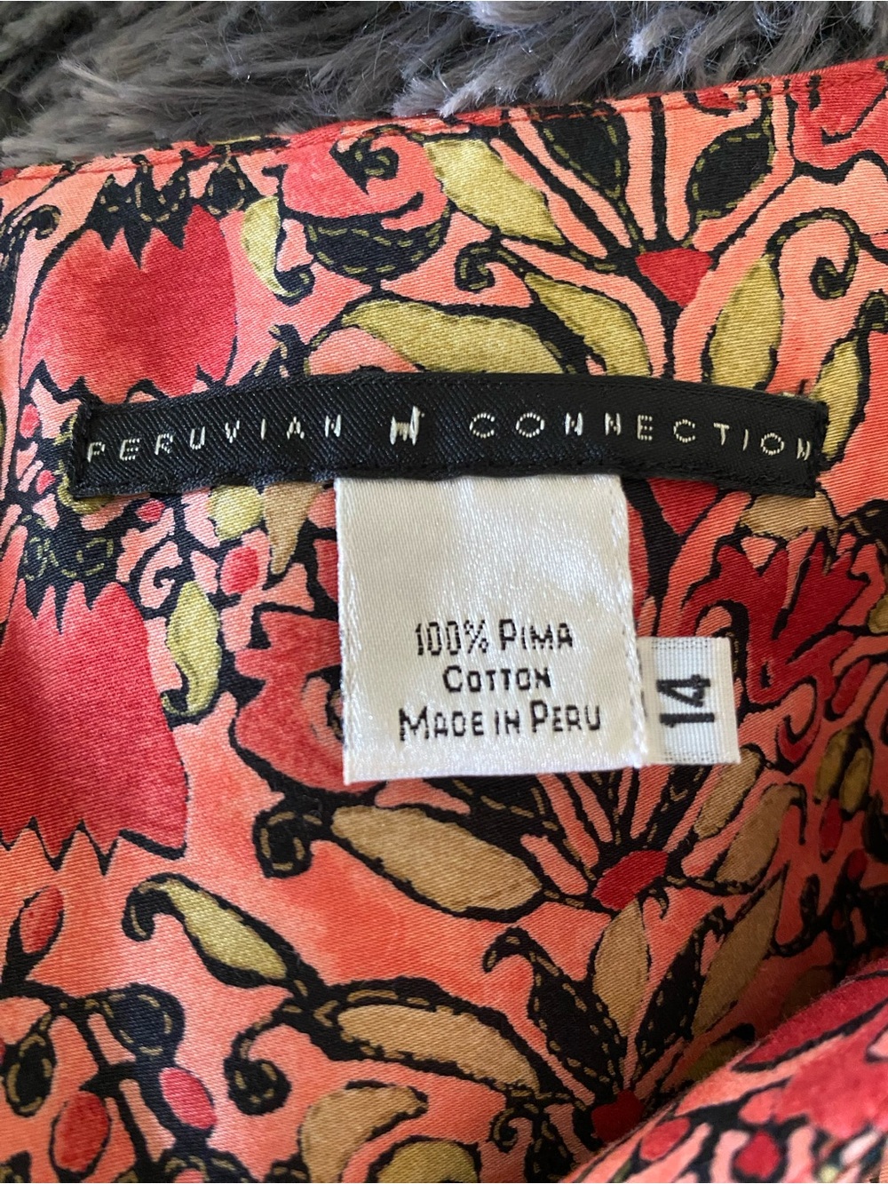 Peruvian Connection Floral Coral Floral V-Neck Pima Cotton Dress Summer: 14 - Picture 7 of 9